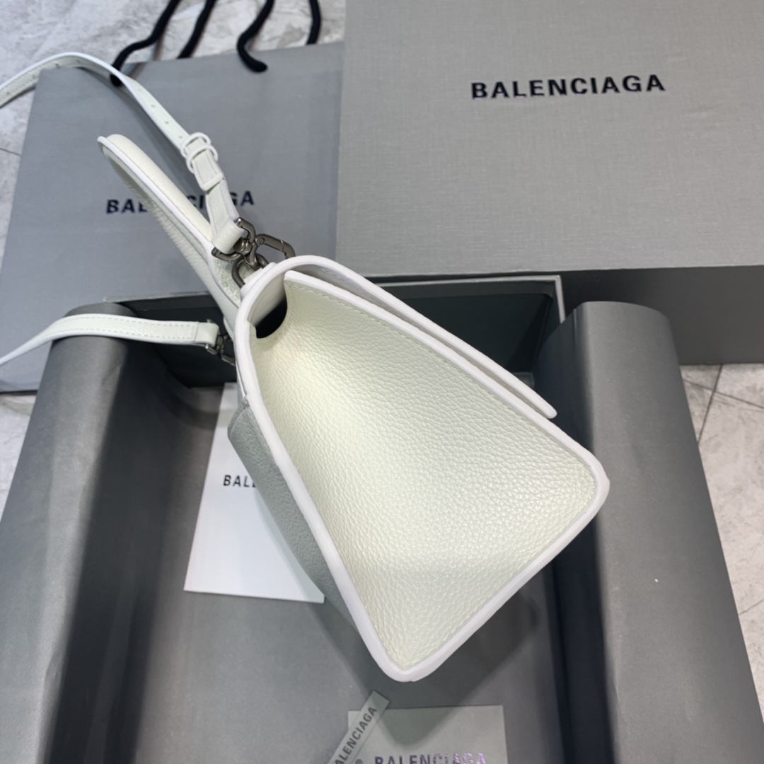 Balenciaga Hourglass Small Handbag Grain Calfskin Shoulder Bag White